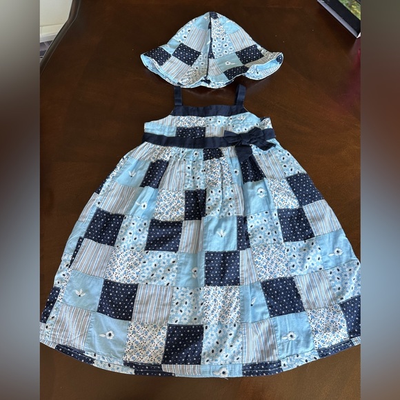 Janie and Jack Other - EUC Janie & Jack 2007 Blue Patchwork Dress & Matching‎ Hat Set, Size 2T
